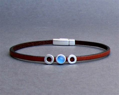 Gemstone Mens Leather Bracelet Tiny Bracelet Dainty Silver Etsy