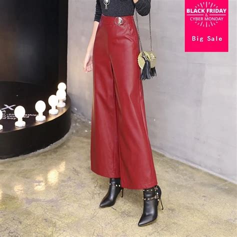 2018 Autumn Winter Fashion Women Pu Leather Pants Wide Leg Pants