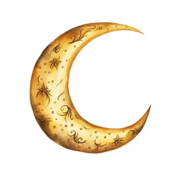 Islamic Golden Crescent Moon Isolated Hand Drawn Painting Illustration