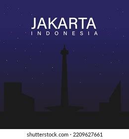 National Monument Monas Jakarta Silhouette Illustration Stock Vector