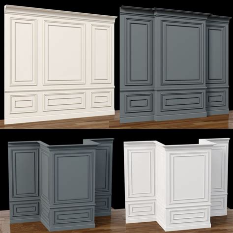 Wall Molding 4 Boiserie Classic Panels 3D Model For VRay Corona