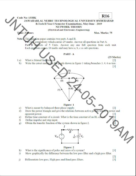 JNTUH B Tech Network Theory May June 2019 Question Paper University