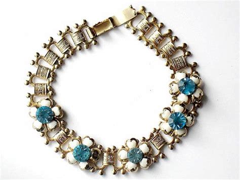 1950s Vintage Bracelet Sapphire Blue Rhinestone Enamel Flower Etsy