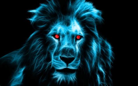 Blue Lion Digital Art Poster Red Eyes Big Cats For Macbook Pro