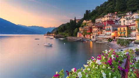 Sunset Over The Village Of Varenna On Shore Of Lake Como Lecco