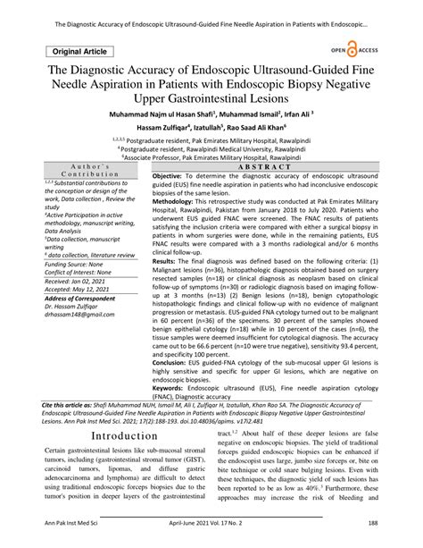 Pdf The Diagnostic Accuracy Of Endoscopic Ultrasound Guided Fine Needle Aspiration In Patients