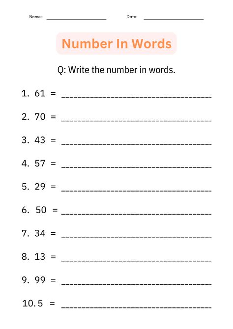 Printable Writing Number Words 1 To 100 Worksheets For Kindergarten Made By Teachers