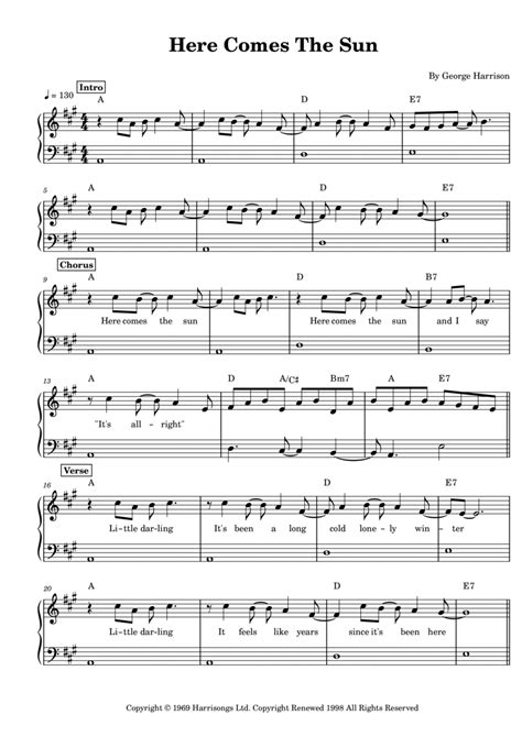 Here Comes The Sun Arr Anacrusa By The Beatles Sheet Music For Piano