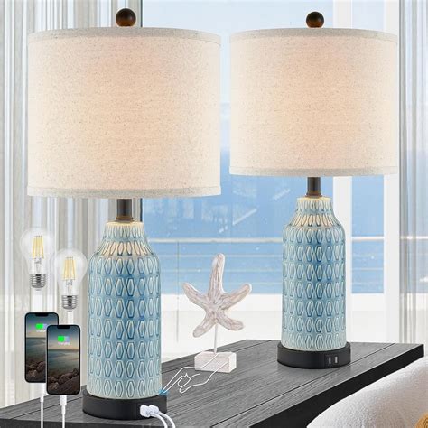 Cinkeda 3 Way Dimmable Touch Ceramic Table Lamps Set Of 2 With Usb Ports 225 Farmhouse