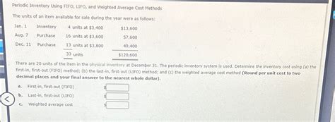 Periodic Inventory Using FIFO LIFO And Weighted Chegg