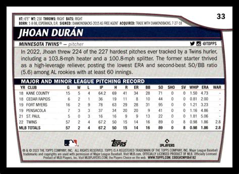 Topps Big League Jhoan Duran Minnesota Twins Ebay