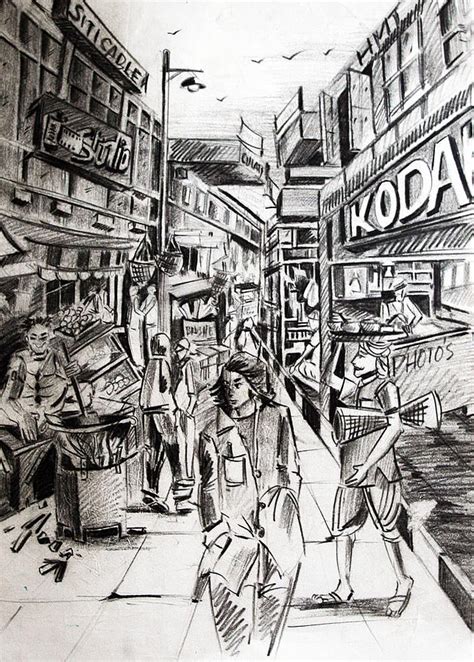 Market Scene Drawing by Sundeep Zutshi