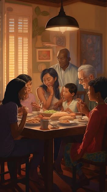 Familia Latina Multigeneracional Comiendo En Una Mesa Foto Premium