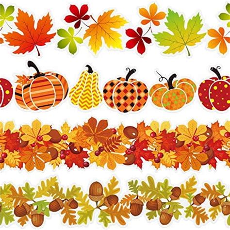 60 Pieces Thanksgiving Fall Bulletin Board Borders Autumn Leaves Border Pumpkins Classroom Board