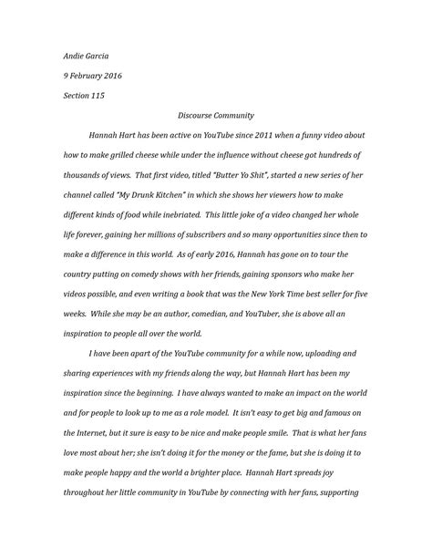 Discourse Community Essay By Andie Garcia Issuu