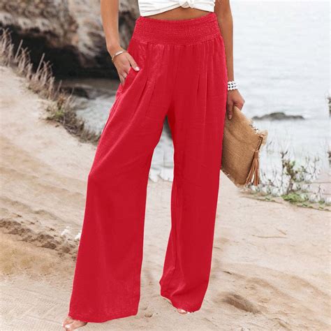 Fulijie Womens Pantshigh Waist Wide Leg Palazzo Pants For Women Smocked Elastic Loose Comfy