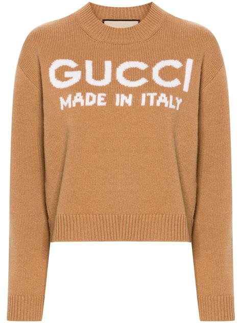 Gucci Logo Intarsia Wool Jumper Neutrals Farfetch Uk