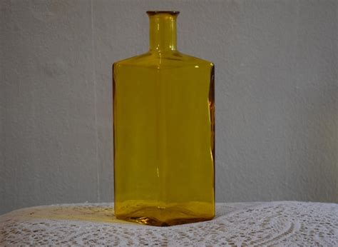 Amber Glass Vase Bottle Rectangular Vintage Etsy