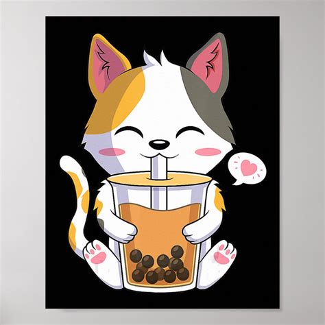 Cat Boba Tea Bubble Tea Anime Kawaii Neko Girl Tee Poster Zazzle