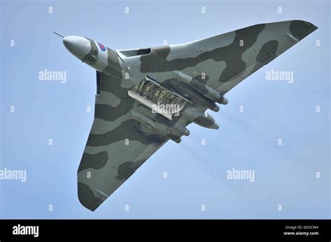 The bomb bay doors open on the only airworthy example in the world of the Avro Vulcan bomber ...