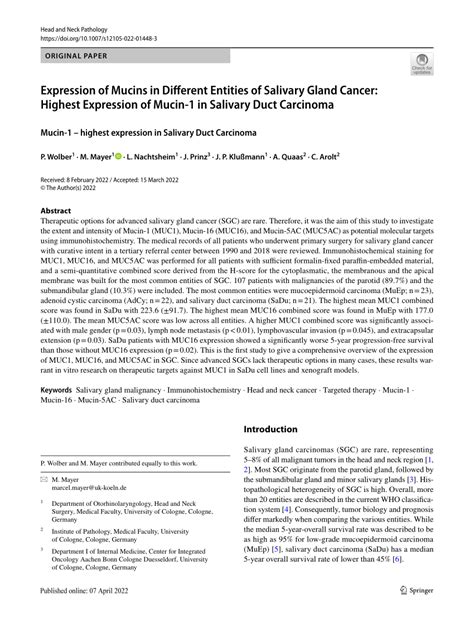 PDF Expression Of Mucins In Different Entities Of Salivary Gland