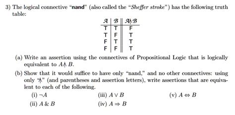 SOLVED: 3) The logical connective nand" also called the Sheffer stroke ...