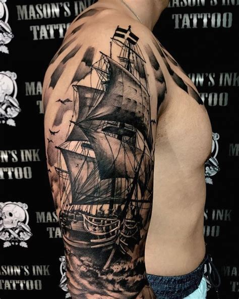 A Ship Tattoo Is Usually Associated With Pirates Navy Ship Tattoos As