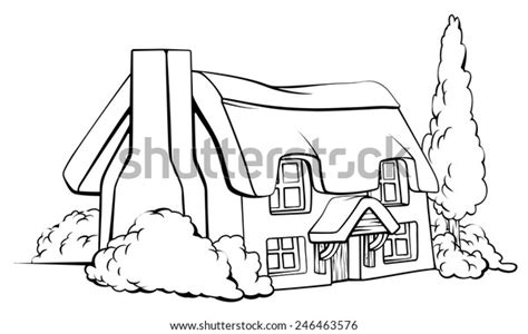 Illustration Idyllic Traditional Thatched Farm House Stock Vector