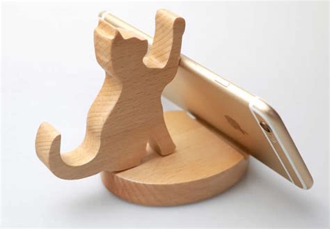 Wooden Cat And Dog Cell Phone Ipad Stand Holder Feelt