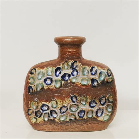 West German Domino Pottery Vase With Blue Relief From D Mler Breiden