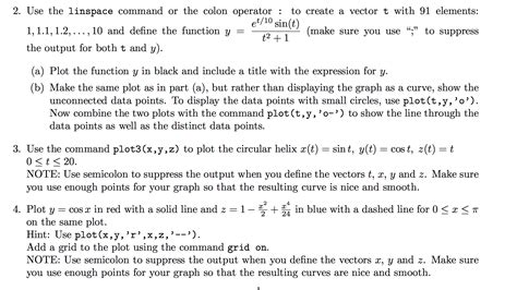 Solved MATLAB Code Anything Helps 2 Use The Linspace Chegg