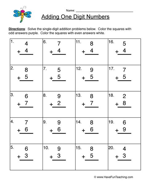 Adding Three Single Digit Numbers Worksheets