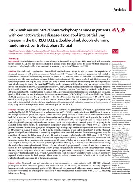 Pdf Rituximab Versus Intravenous Cyclophosphamide In Patients With Connective Tissue Disease