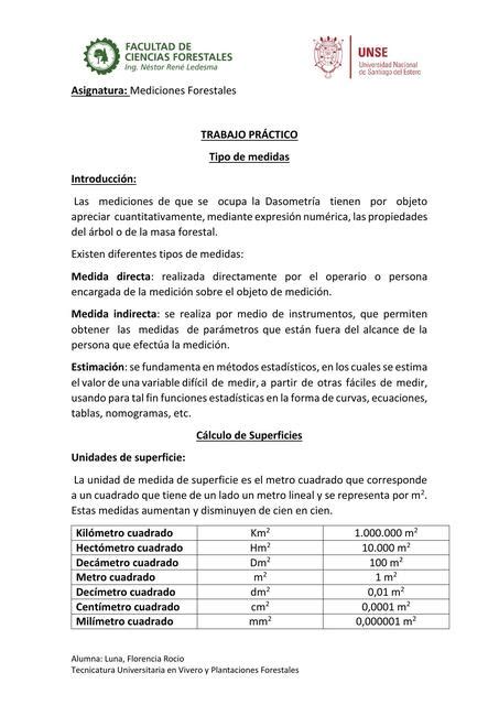 Trabajo Practico Tipos De Medidas Florencia Rocio Luna Udocz