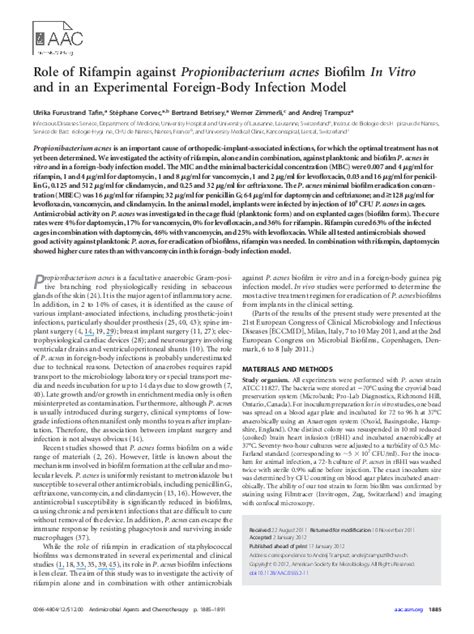 (PDF) Role of Rifampin against Propionibacterium acnes Biofilm In Vitro and in an Experimental ...