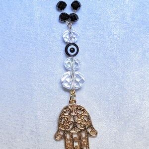 Hamsa Hand Suncatcher Bling Rear View Mirror Charm Lg Ab Crystals Black