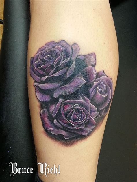 A Purple Realistic Rose Tattoo Cover Up On The Side Of A Leg By Bruce