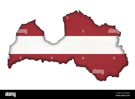 Latvia Border Silhouette With National Flag Isolated On White