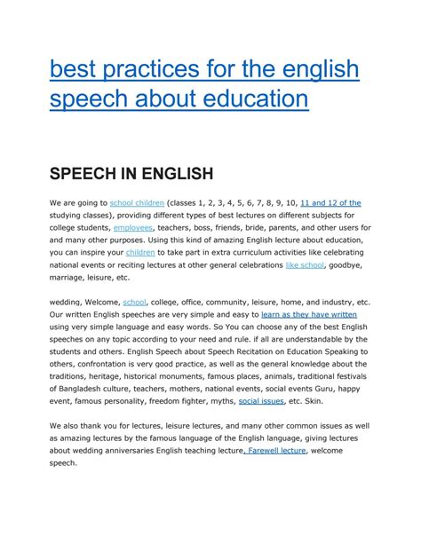 The Best Practices For The English Speech About Education By