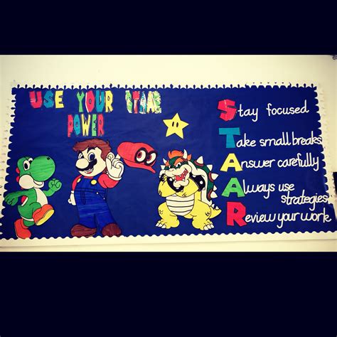 A Bulletin Board Is Decorated With Mario And Other Cartoon Characters