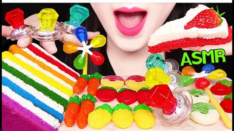 Asmr Fruity Gummy Jelly Ring Candy Cake 무지개 보석 반지 사탕 젤리 케이크 먹방