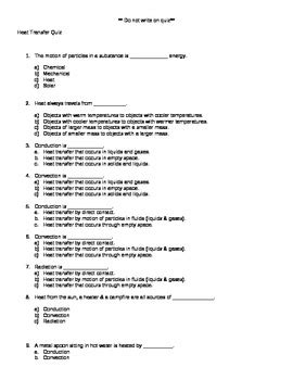 Heat Transfer Quiz Conduction Convection Radiation By Heather Ward