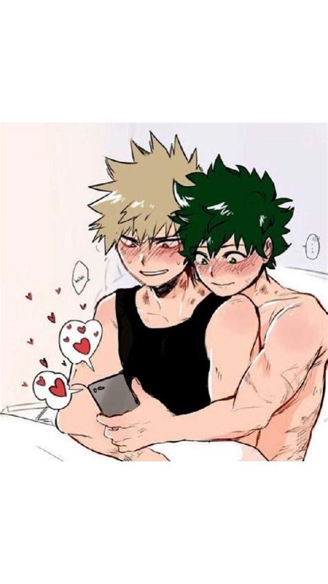 Two Anime Characters Cuddling In Bed With Each Other And Texting On