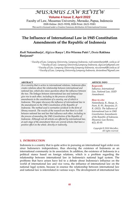 (PDF) The Influence of International Law in 1945 Constitution ...