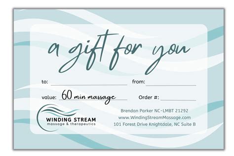 60 Minute Massage T Card Winding Stream Massage