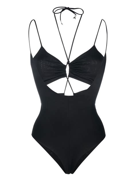 Patrizia Pepe Cut Out Detail Halterneck Swimsuit In 黑色 Modesens