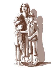 Sisa and her children Basilio and Crispin: Sisa had a mental issue after her children were gone ...