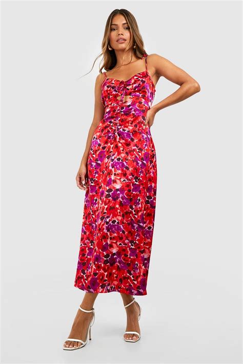 Floral Ruched Midi Dress Boohoo Usa