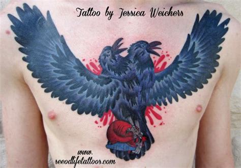 Two Headed Crow with heart by Jessica Weichers: TattooNOW