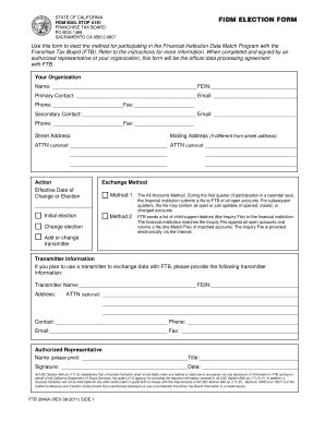 Fillable Online FTB 2049A FIDM Election Form Financial Institution